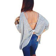 Backless Blouse,Morecome Women Loose Backless Long Sleeve Blouse Casual Vest Tops N4