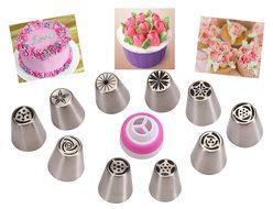 Make Flowers In Seconds! Russian Icing Piping Tips Cake Pastry Decorating Nozzle Kit (10 PCS)+1 Coupler N3
