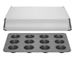 PrepCo Bake Porter 12 Cup Muffin Pan with Serving Cover in Grey N3