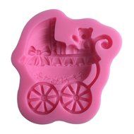 FLY 3D Baby Stroller Shape Silicone Cake Mold DIY Decorating Tools ,Pink N2