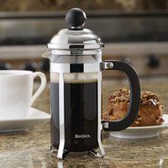 BonJour Coffee Stainless Steel French Press with Glass Carafe, 12.7-Ounce, Bijoux, Black Handle N3