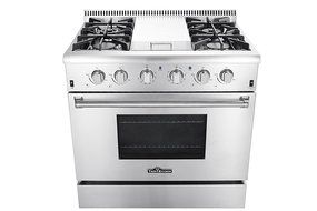 Thorkitchen HRG3617U 36" Gas Range with 5.2 cu. ft. Oven, 4 Burners, Griddle,Convection Fan, Stainless Steel N5