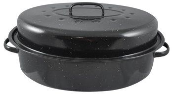 HDS TRADING Non-Stick Carbon Steel Roaster with Lid, 19-Inch, Black