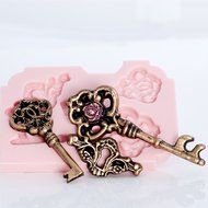 Victorian Rose Skeleton Key Silicone Mold, Food Safe Wedding Cake Decorating with Fondant, Chocolate, Candy, Craft... N6