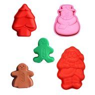 Naimo Nonstick Reusable Set of 5 Silicone Cupcake Makers Holiday Pattern Baking Tools for Christmas