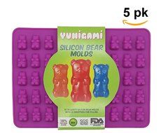 5 PACK - 250 Cavity SILICONE GUMMY BEAR MOLD by Yunigami - FDA Approved, Kid Approved, (Bonus Droppers + Recipes...