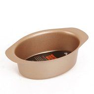 MyLifeUNIT Oval Cake Mold Pan, Non stick Oval Bread Pan with Handle, Gold