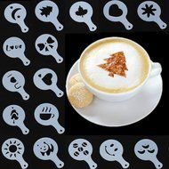 yueton Pack of 16 Cappuccino Coffee Barista Stencils Template Strew Pad Duster Spray