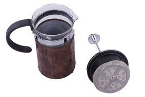 Gourmet 2.5 Cup Chrome French Press Coffee Brewer with Brown Heat-Sealing Sleeve