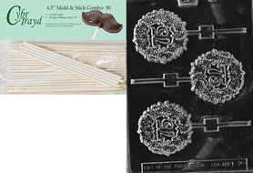 Cybrtrayd 45St50-L028 75th Lolly Letters and Numbers Chocolate Candy Mold with 50-Pack 4.5-Inch Lollipop Sticks