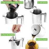 LINKYO French Coffee Press - Stainless Steel Coffee Maker 34oz, 1L N3