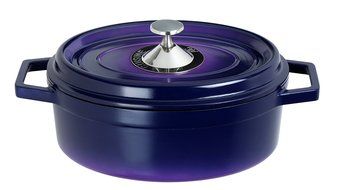 Art &amp; Cuisine Cocotte Series Cast Aluminum Oval Roaster Pan, Purple, 3-3/4-Qt.