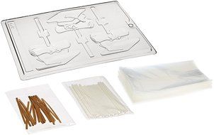 Cybrtrayd 45St50-M069 Cap &amp; Diploma Lolly Chocolate Candy Mold with 50 Cybrtrayd 4.5&quot; Lollipop Sticks N2