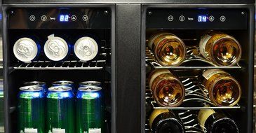NewAir AWB-360DB 18 Bottle 60 Can Dual Zone Built-In WIne &amp; Beverage Cooler, StaInless Steel/Black N4