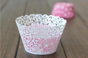 New 100pcs White Filigree Vine Cupcake Wrappers Wraps Cases Wedding Birthday N2