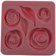 Sweet Elite Tools - Pouf Roses and Leaves Silicone Rolled Fondant and Gumpaste Mold by Colette Peters N3