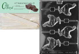 Cybrtrayd 45St25-A019 Rooster Lolly Animal Chocolate Candy Mold with 25 4.5-Inch Lollipop Sticks