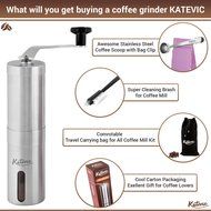 Katevic Manual Coffee Grinder with Adjustable Ceramic Burr, Ebook, Brush, Spoon and Carry Bag N6