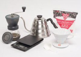Hario Starter Bundle - 5 Items: Grinder, Scale/timer, Kettle, Dripper, Filters