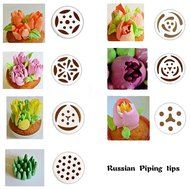 DDbest Russian Piping Tips 18 Pcs/SET - 17 Russian Tips+1 Tri-color Coupler - 304 Stainless Steel Large Size Icing... N4