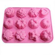 Sher Silicone Cupcake Candy Chocolate Mold 12 Flowers(Random Color) N2