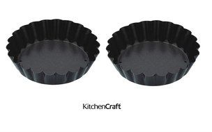 Kitchen Craft 8 cm Non-Stick Loose Base Mini Fluted Tart Pan, Set of 2