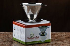 Maranello Caff&eacute; - Stainless Steel Pour Over Paperless Coffee Maker - Mesh Bottomed Cone Dripper and Cup Stand... N5
