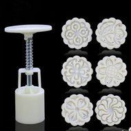 Round Shape Moon Cake Pastry Mold Hand Pressure 30g One Barrel 6 Flower piece baking mold N2