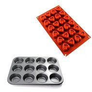 2win2buy 12-Cup Bakeware Muffin Pan Non-stick Carbon Steel Baking Pudding Cookie Mold + Heart-shaped Chocolate...