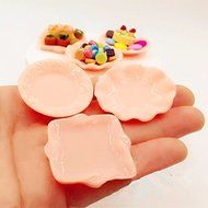 Resin Pink Plate Round /Wave/ Square Cute Miniature Plates Flatback Cabochon Scrapbook Fit Phone Embellishment... N2