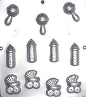 Baby Assortment Rattle Bottle Carriage Chocolate Candy Mold Baby Shower 654