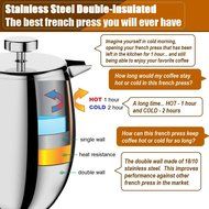 TAOindustry French Press Coffee Maker Double Wall Stainless Steel - Heat Resistant Columbia 8-Cup 1 Liter + FREE... N7