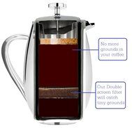 TAOindustry French Press Coffee Maker Double Wall Stainless Steel - Heat Resistant Columbia 8-Cup 1 Liter + FREE... N9