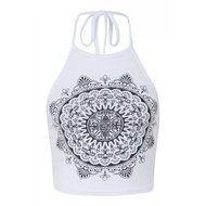 PHOTNO Womens Mandala Print Sleeveless Halterneck Tank Crop Tops Vest Blouse T-Shirt N5