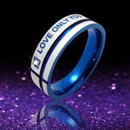 Polytree Unisex Blue "Love Only You" Cross Titanium Steel Engagement Wedding Band Ring (7)