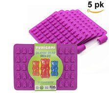 5 PACK - 250 Cavity SILICONE GUMMY BEAR MOLD by Yunigami - FDA Approved, Kid Approved, (Bonus Droppers + Recipes... N3