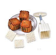 LMS Party Moon Cake Mold - 12 Stamps and 4 Sets - Mid Autumn Festival DIY Decoration - 50g/100g - White N5