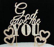 Elegant God Gave Me You HEARTS Wedding Cake Topper Decoration Cake Jewel in Crystal Rhinestones Gold Tone