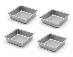 Astra Gourmet Mini 4-Inch Non-Stick Square Cake Pan, Set of 4(Silver) N6