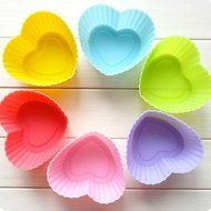 Dimart 6 Pcs Heart Silicone Mould for Cake Random Color DIY Muffin Cupcake Baking Mould N2