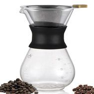 Diguo Pour Over Coffee Maker with Stainless Steel Permanent Filter Glass Coffee Maker Drip Pot (300ml/14oz/1-3... N10