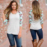 Pullover Blouse,Morecome Womens Ladies Floral Stripe Printing Round Neck Tops N3