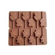 Yunko 6 Cavity Heart Lollipop Star Shape Silicone Chocolate Candy Mold with Sticks 2pcs /Set