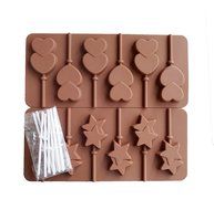 Yunko 6 Cavity Heart Lollipop Star Shape Silicone Chocolate Candy Mold with Sticks 2pcs /Set N2