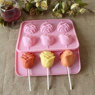 Yunko 3d Rose Flower Lollipop Shape Silicone Chocolate Candy Mold with Sticks 2pcs /Set N2