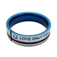 Polytree Unisex Blue "Love Only You" Cross Titanium Steel Engagement Wedding Band Ring (7) N2