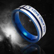 Polytree Unisex Blue "Love Only You" Cross Titanium Steel Engagement Wedding Band Ring (7) N3