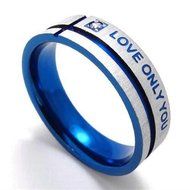 Polytree Unisex Blue "Love Only You" Cross Titanium Steel Engagement Wedding Band Ring (7) N4