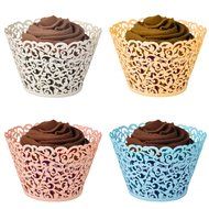 Kakaxi(TM) Filigree Vine Cupcake Wrappers Wraps Wedding and Birthday Decor (4 colors and pack of 120) N6