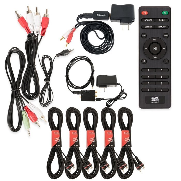 Blue Octave B51 Home Theater 5.1 Speaker System with Bluetooth Optical Input and 5 Extension Cables N2